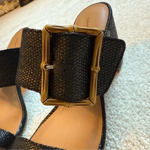 Universal Thread Black Block Heel Sandals with Gold Buckle NWT - Picture 6 of 7